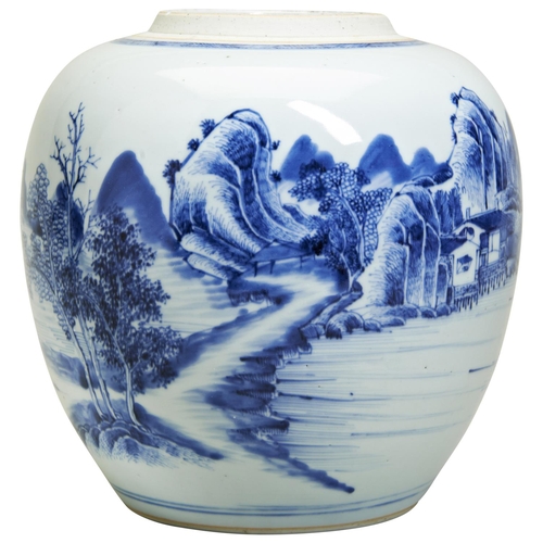 113 - FINE CHINESE PORCELAIN BLUE & WHITE GINGER JARKANGXI/YONGZHENG PERIOD, CIRCA 1730painted with a ... 