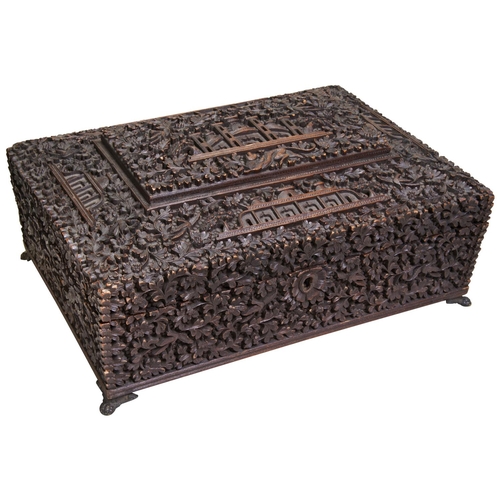 543 - A CARVED SANDALWOOD BOXEASTERN INDIA, 19TH CENTURYfinely carved throughout with blossoming leafy ten... 