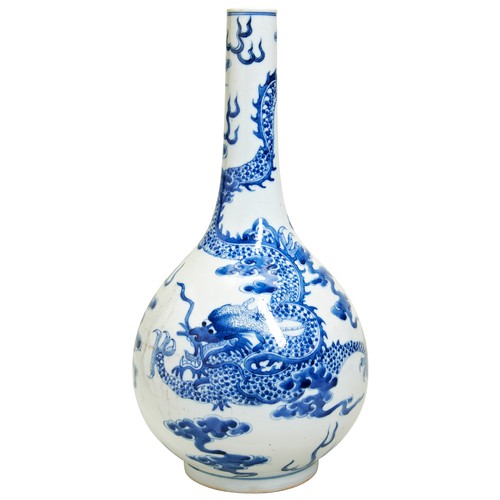 134 - A 'BLUE DE HUE' 'DRAGON' BOTTLE VASECHINESE FOR THE VIETNAMESE MARKET, 19TH CENTURYthe baluster side... 