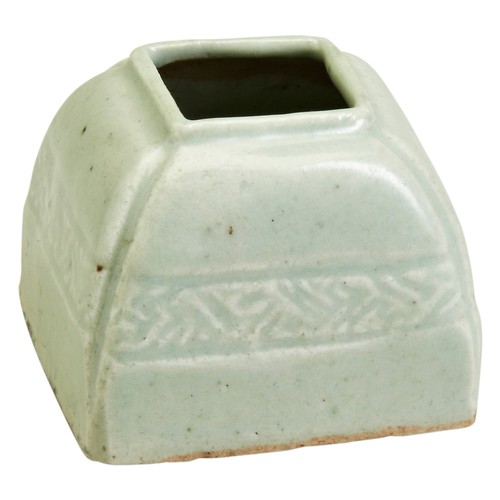 195 - A 'LONGQUAN' CELANDON-GLAZED WATERPOT, (PINGGUO ZUN)QING DYNASTY (1644-1911)the square tapered sides... 