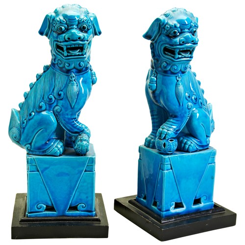 188 - PAIR OF TURQUOISE-GLAZED BUDDHIST LIONSLATE QING / REPUBLIC PERIODmodelled as male and female lions ... 