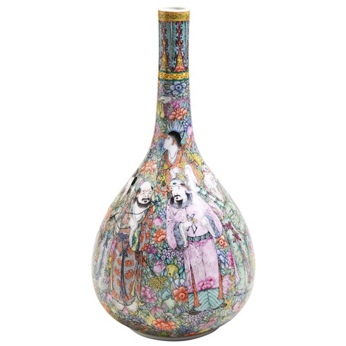 235 - A LARGE FAMILLE ROSE 'IMMORTALS' BOTTLE VASEREPUBLIC PERIOD (1912-1949)painted with the eight immort... 