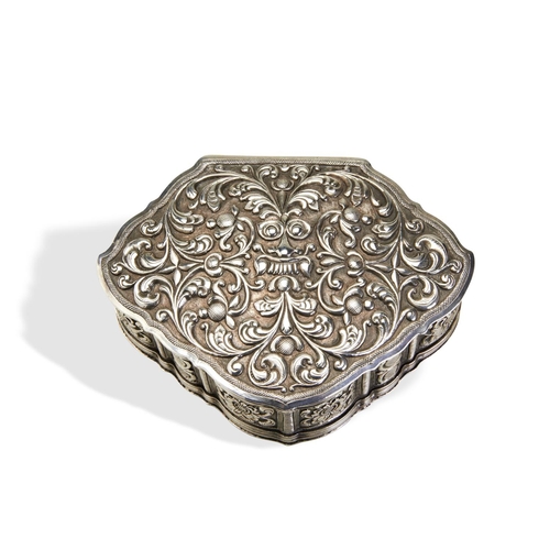 129 - A LARGE ESCUTCHEON SHAPE BOX, SRI LANKA C.1880. An unusually finely chased box in typical Sri Lanka ... 