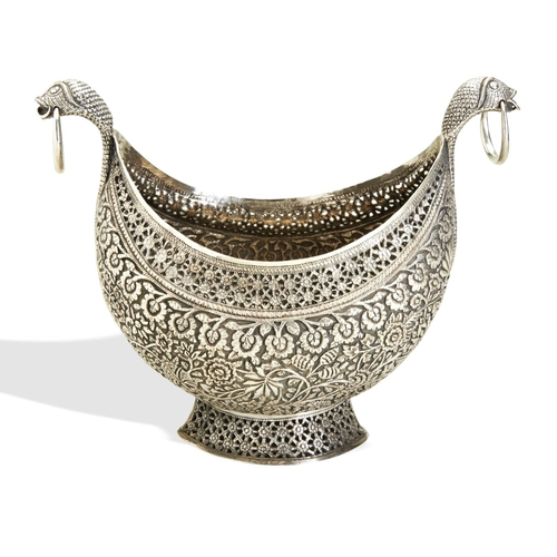 133 - A KASHMIR SILVER KASHGUL C.1890. This large bowl has 2 snake finials each with a ring handle. The bo... 