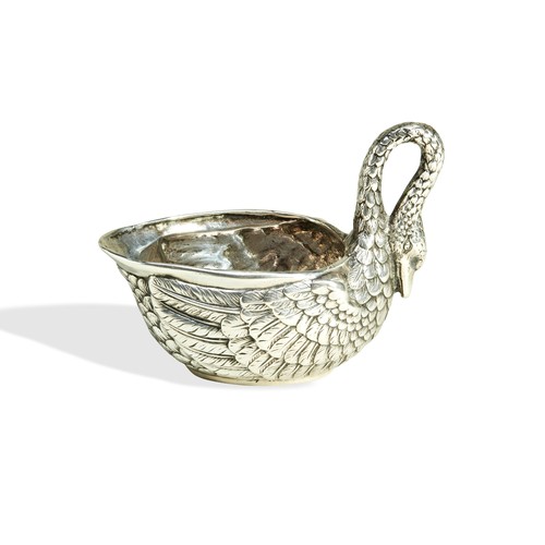 256 - A LATE 19TH CENTURY GERMAN SILVER CREAMER, CIRCA 1890,  naturalistically modelled as a swan, with ma... 