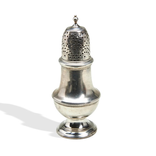 272 - A GEORGE II SALT SHAKER, waisted baluster form with finial top, bears the mark of David Field, Londo... 