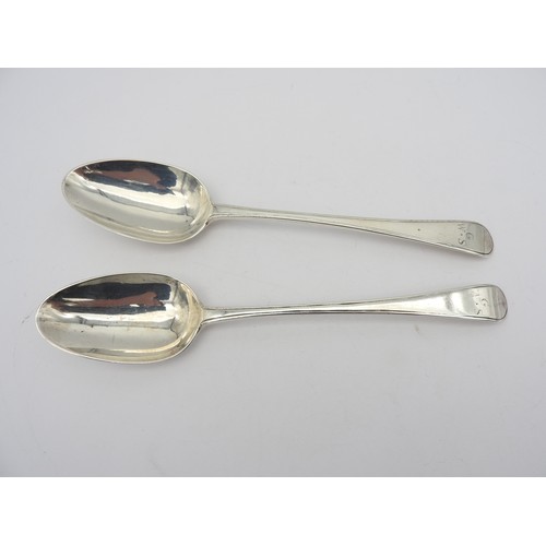 261 - A PAIR OF GEORGE III SILVER TABLE SPOONS, , thread pattern, the handles monogrammed G.W.S, bears the... 