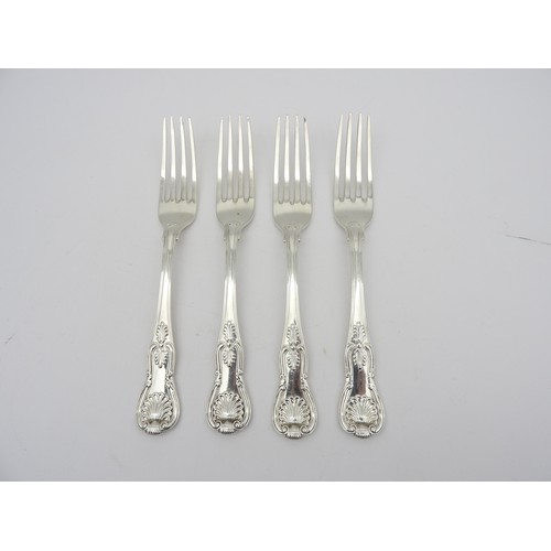 262 - A SET OF FOUR GEORGE IV SILVER KINGS PATTERN TABLE FORKS BY PAUL STORR, marked London 182020.5 cm lo... 