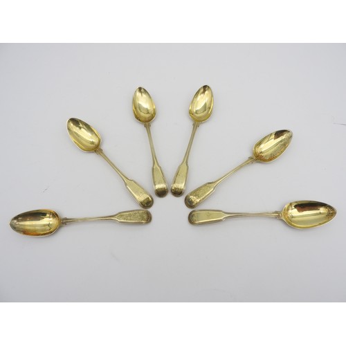 292 - A SET OF SIX WILLIAM IV SILVER-GILT TEASPOONS, the fiddle pattern spoons marked W.S, London, 183413.... 