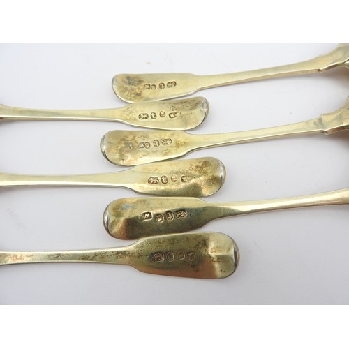 292 - A SET OF SIX WILLIAM IV SILVER-GILT TEASPOONS, the fiddle pattern spoons marked W.S, London, 183413.... 