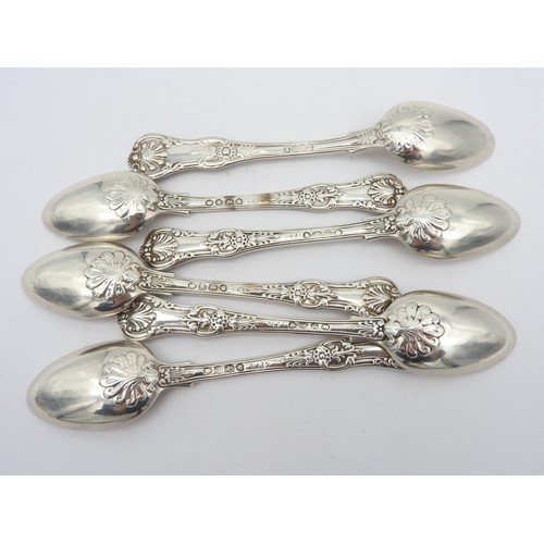 275 - A NEAR MATCHED SET OF SIX WILLIAM IV SMALL DESSERT SPOONS, King's pattern, five marked William Eaton... 