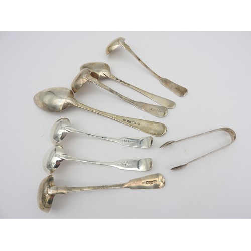 252 - AN ASSORTMENT OF SCOTTISH SILVER TABLEWARE, the lot comprising of a table spoon, dessert spoon, five... 