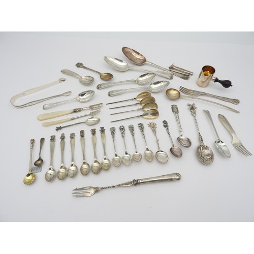 253 - A LARGE ASSORTMENT OF 18TH AND 19TH CENTURY SILVER FLATWARE, including a rat tail table spoon (Thoma... 