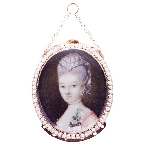 454 - ATTRIBUTED TO THOMAS REDMOND OF BATH, EARLY 19TH CENTURY MINIATURE OF A LADY, with a floral sprig an... 