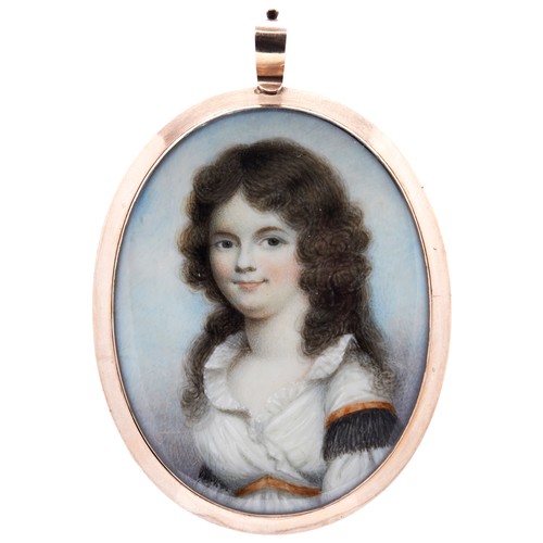 457 - AN 18TH CENTURY PORTRAIT MINIATURE OF A YOUNG WOMAN, ENGLISH SCHOOL, the woman wearing a white chemi... 