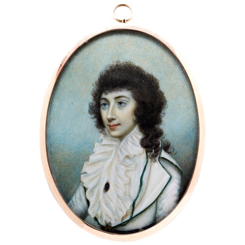 463 - ATTRIBUTED TO SAMPSON TOWGOOD ROCHE, A LATE 18TH CENTURY PORTRAIT MINIATURE OF A LADY, wearing a fan... 