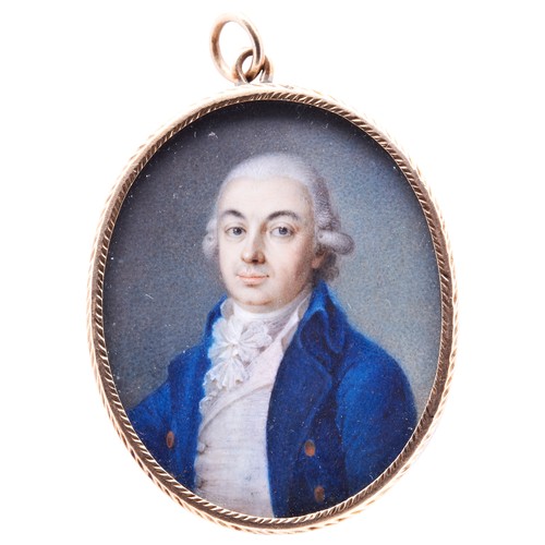 450 - WALTER PITORRE, VIENNA, MINIATURE PORTRAIT OF A GENTLEMAN CIRCA 1800 in a blue coat, waistcoat and s... 