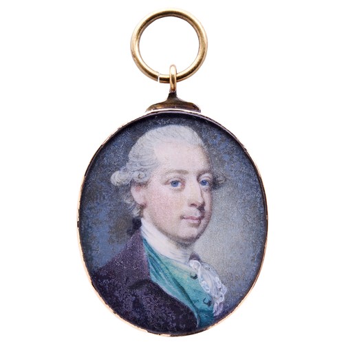 441 - ATTRIBUTED TO RICHARD CROSSE, CIRCA 1770 PORTRAIT MINIATURE OF A GENTLEMANin a grey coat and green w... 