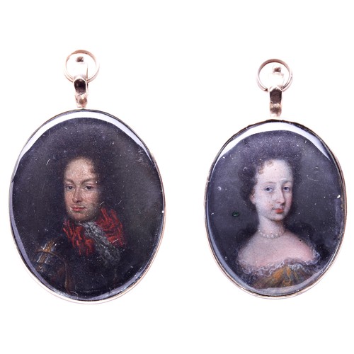 465 - ENGLISH SCHOOL, CIRCA 1660, A PAIR OF PORTRAIT MINIATURES OF A GENTLEMAN in Armour and a lady, possi... 