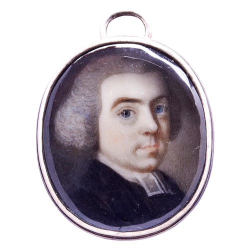 432 - ENGLISH SCHOOL, LATE 18TH CENTURY, MINIATURE PORTRAIT OF A GENTLEMAN, possiblyclergy, in a white met... 