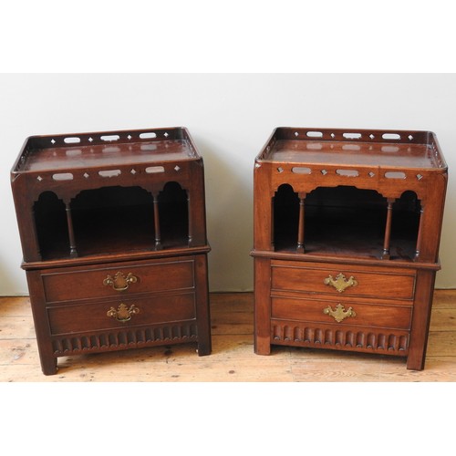 65 - AN UNUSUAL NEAR PAIR OF GEORGE III MAHOGANY NIGHT COMMODES, CIRCA 1780, both adapted as bedside cupb... 