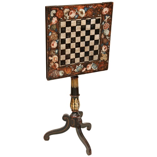 56 - A REGENCY PAINTED & SIMULATED ROSEWOOD TRIPOD TABLE, CIRCA 1820, the square tilt top centrally p... 