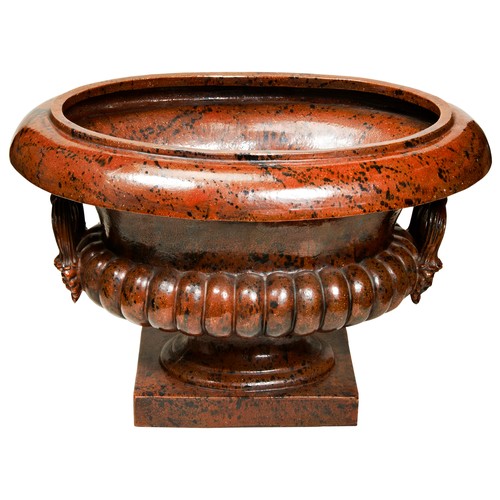 84 - A LARGE IMPRESSIVE 19TH CENTURY GLAZED TERRACOTTA PLANTER, 'campagna form', the bombe low sides with... 