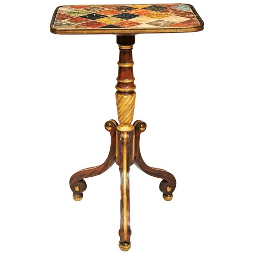 63 - A FAUX PAINTED REGENCY TRIPOD TABLE, CIRCA 1820, the rounded rectangular simulated marble top raised... 