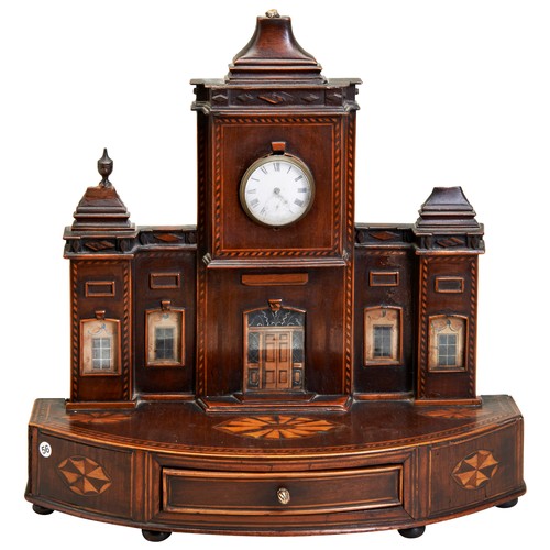 212 - A GEORGE III MAHOGANY ARCHITECTURAL FORM WATCH STAND, CIRCA 1780, modelled as a stately hall , raise... 