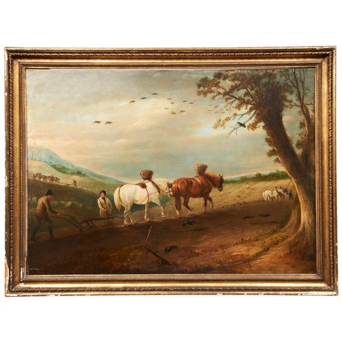 204 - J FERNELEY (1782-1860)PLOUGHING  oil on canvasSigned lower right hand corner and dated 185464cm x 90... 