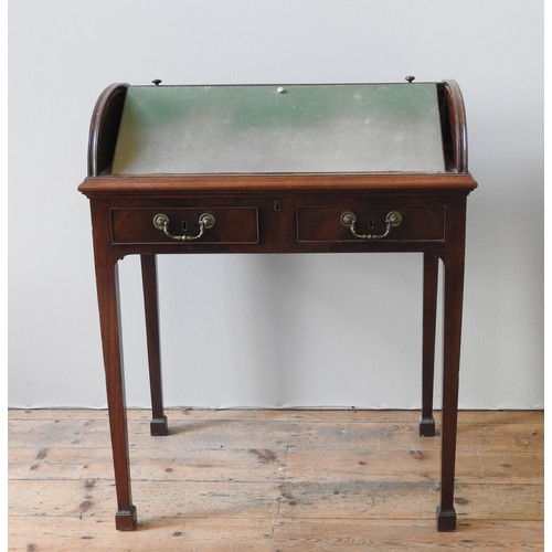 15 - A GEORGE III CYLINDER WRITING DESK, CIRCA 1810, the cylinder tambour roll enclosing six 'pigeon hole... 