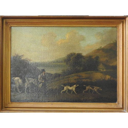 203 - ATTRIBUTED TO J.F. SARTORIUS (1775-1831), A SET OF THREE HUNTING WITH DOG SCENESOil on canvas28cm x ... 