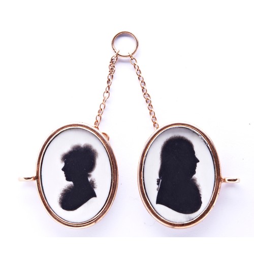 444 - JOHN MIERS, DOUBLE HINGED SILHOUETTE OF A LADY AND GENTLEMAN CIRCA 1790 for mounting on a strap, in ... 