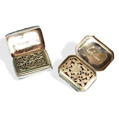 310 - TWO 19TH CENTURY SILVER VINIAGRETTES, both rectangular form with bright cut decoration, one with rep... 