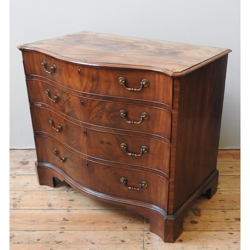 69 - A FINE GEORGE III SERPENTNE CHEST OF DRAWERS, CIRCA 1780, shaped moulded edge top over four long gra... 