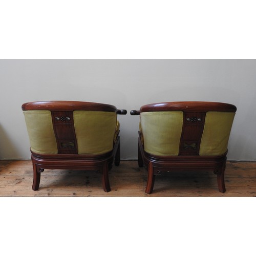 37 - A PAIR OF CHINESE ROSEWOOD ARMCHAIRS, EARLY 20TH CENTURY, by J.L George of Hong Kong, horseshoe shap... 