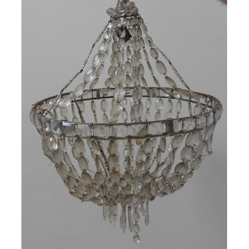 93 - A VINTAGE CIRCULAR CHANDELIER, CIRCA 1935, hung with cascading rows of oval shaped drops39 cm diam... 