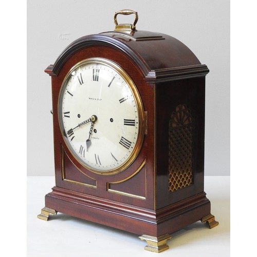 110 - A REGENCY STYLE MAHOGANY BRACKET CLOCK, EARLY 20TH CENTURY, retailed by Maple & Co. Ltd, arched ... 