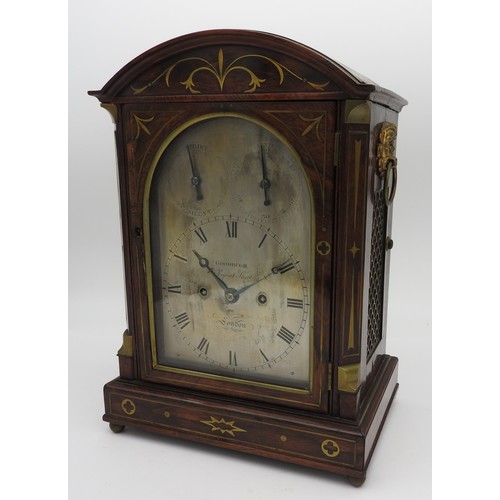 111 - A SUPERB QUALITY REGENCY ROSEWOOD TWIN FUSEE BRACKET CLOCK, by Richard Goodhugh, Regent St, London, ... 