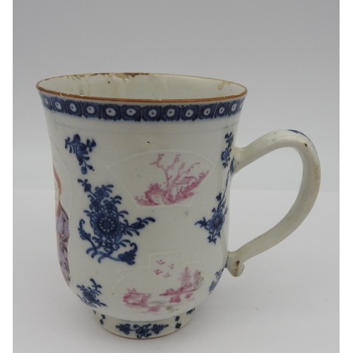 156 - A CHINESE EXPORT TANKARD, EARLY 19TH CENTURY, the waisted body rising from a splayed foot to a gentl... 