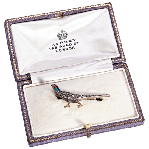 243 - ASPREY; A LATE VICTORIAN DIAMOND AND ENAMEL PHEASANT BROOCH, CIRCA 1890the body set with rose-cut di... 