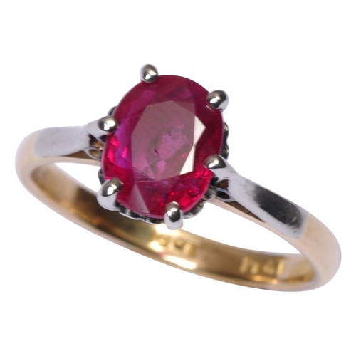 273 - BURMESE; A SINGLE STONE RUBY RING,the oval mixed-cut ruby, estimated to weigh 1.1 carats six claw se... 