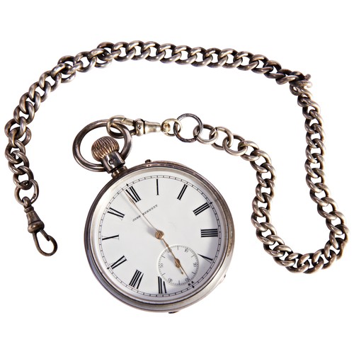 311 - A SILVER KEYLESS LEVER WATCH, the dial and curvette signed John Bennett, London 1883, 49mm, with Joh... 