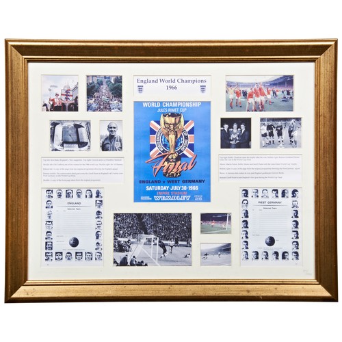 184 - A LIMITED EDITION FRAMED MONTAGE OF 1966 FACSIMILE WORLD CUP PHOTOGRAPHS AND PROGRAMME.49 x 63 cmsPR... 