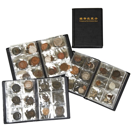 111 - A COLLECTION OF TOKENS, COINS AND MEDALLIONS INCLUDING A JACKSON & LISTERS SPINNING LOOM PENNY T... 