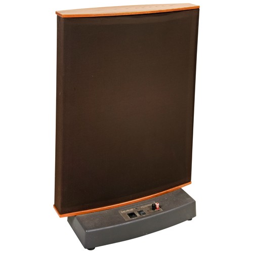 155 - A QUAD ESL-63 ELECTROSTATIC LOUD SPEAKER IN TEAK TRIMMED CASE - Q 028587.  Untested. 93.5 x 66 cms... 