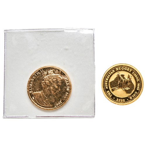 94 - A 20TH OZ 2002 AUSTRALIAN GOLD NUGGET COIN AND A 1997 ISLE OF MAN 20TH GOLD ANGEL.PROVENANCE: The Dr... 