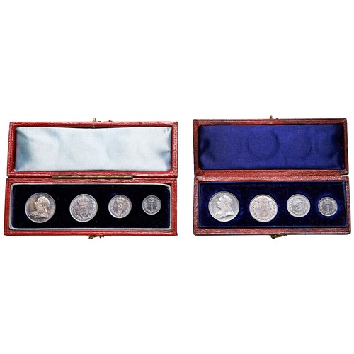 100 - AN 1898 VICTORIA MAUNDY SET IN AN OLD MOROCCO CASE AND AN 1899 SET IN A FITTED MOROCCO CASEPROVENANC... 