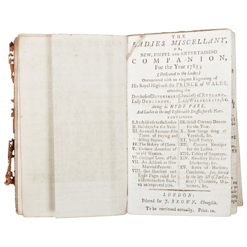 249 - THE LADIES MISCELLANY OR NEW USEFUL AND ENTERTAINING COMPANION FOR THE YEAR 1785 WITH THIN LEATHER B... 