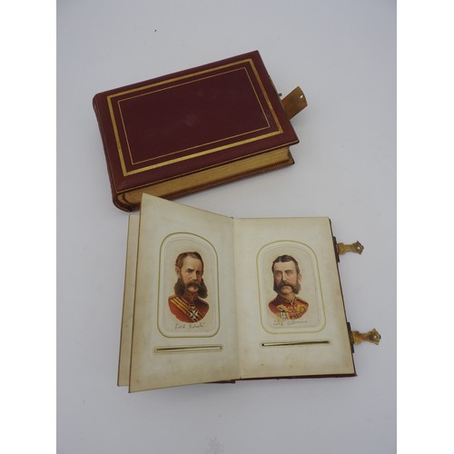 248 - A VICTORIAN EMBOSSED LEATHER PHOTOGRAPH ALBUM mounted with lithographic scraps of famous people thro... 